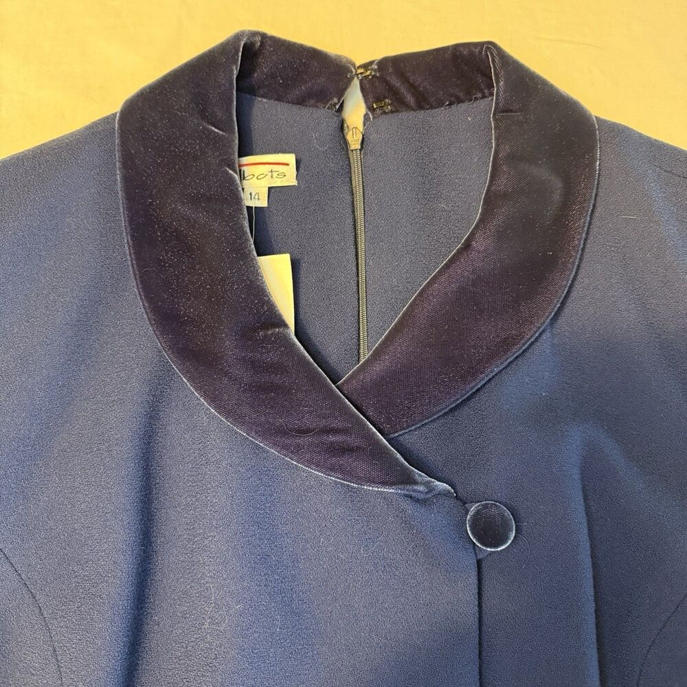 NWT Vintage 90s Talbots Navy Wool Dress With Velvet Collar & Buttons Size 14 - Picture 2 of 16
